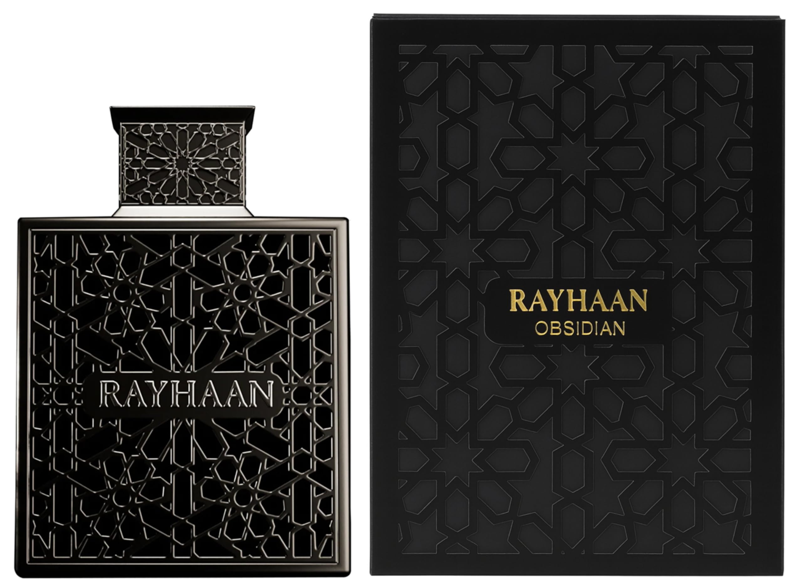 Rayhaan Obsidian close-up highlighting sueded leather and floral notes for refined daily wear.