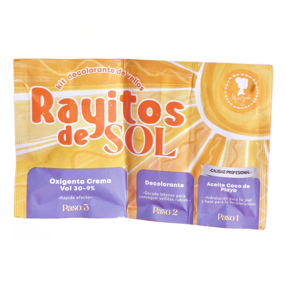 Rayitos de Sol body hair bleach kit with coconut oil for fast, even lightening across areas.