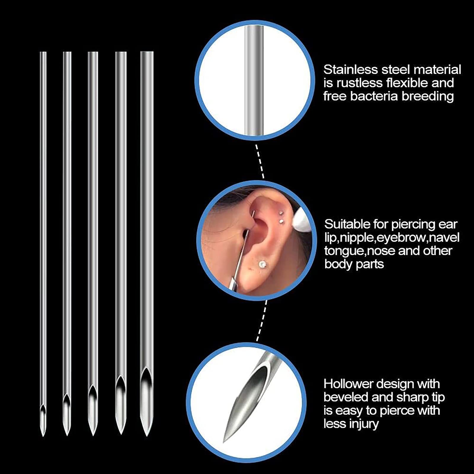 Rayyl kit de piercing con aguja 16G, diseño hueco y seguro