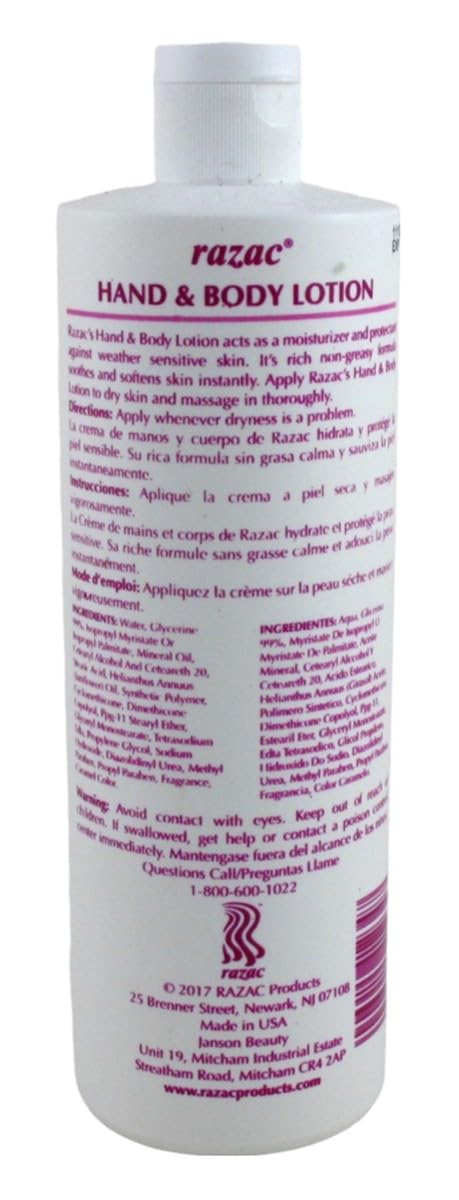 Razac Loción para Manos y Cuerpo, textura cremosa, suaviza y calma la piel al instante.