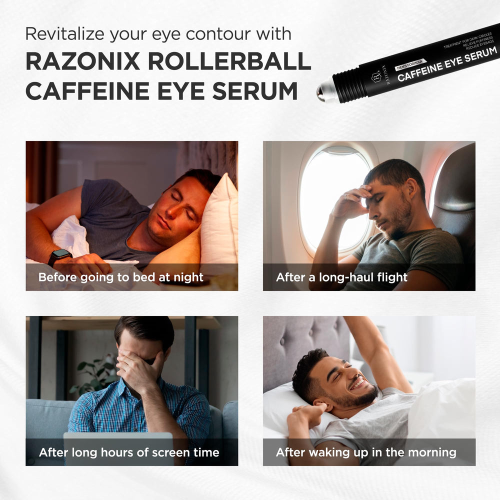 RAZONIX rutina rodillo diaria ojos: uso fácil mañana y noche.