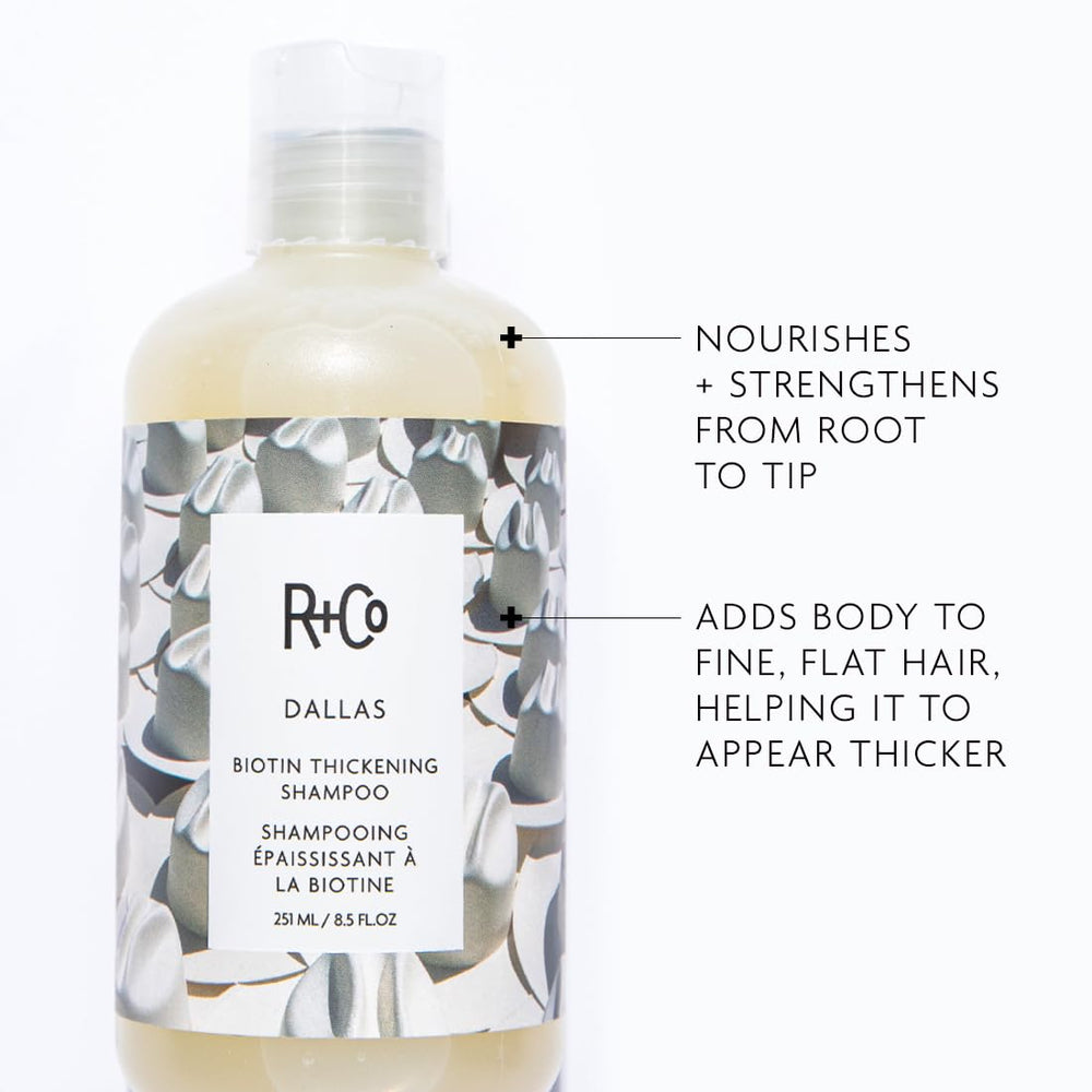 R+Co Dallas shampoo lather shot emphasizes cleansing action and light texture