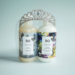 Close-up of the Gemstone Color Shampoo label highlighting vegan, cruelty-free branding.