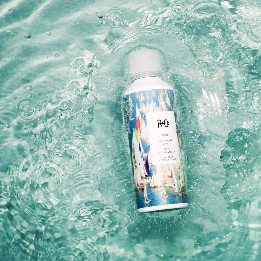 R+Co Sail Soft Wave Spray on hair providing lightweight texture
