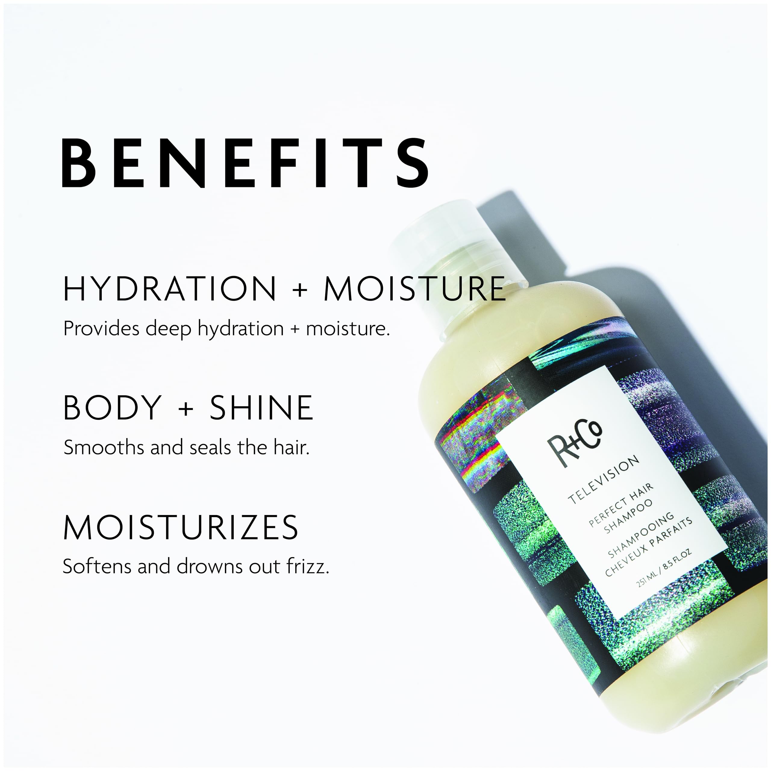 R+Co Television Perfect Hair Shampoo lather boosts volume without heaviness