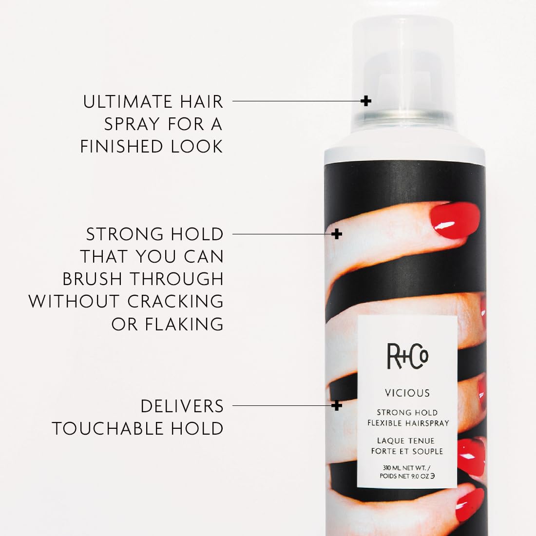 R+Co VICIOUS spray nozzle demonstrating controlled mist for even hold.
