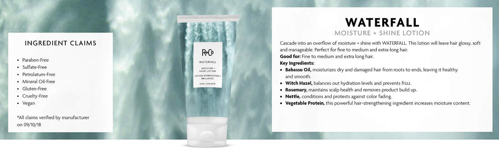 R+Co Waterfall lotion on dry hair to tame flyaways and frizz