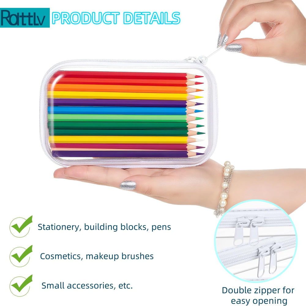 Rdttlv Thickened Clear Hard Shell Zipper Case side view highlights portable, compact travel design.