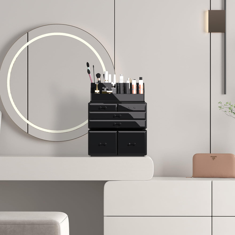 ReadAEER black makeup organizer featuring oversized drawers for larger palettes