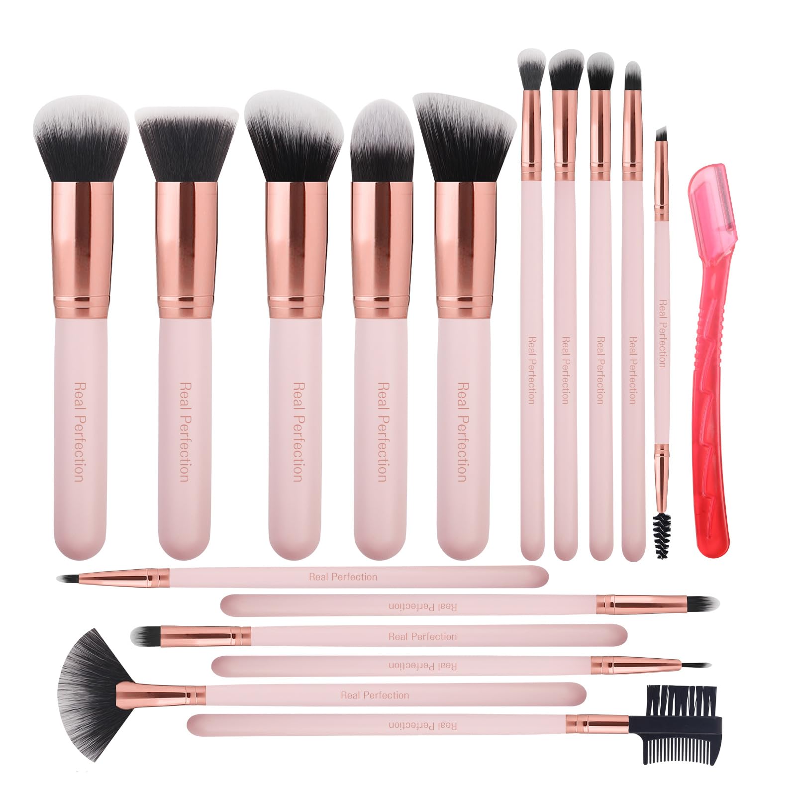 Real Perfection 16-piece pink makeup brush set for seamless foundation and blending