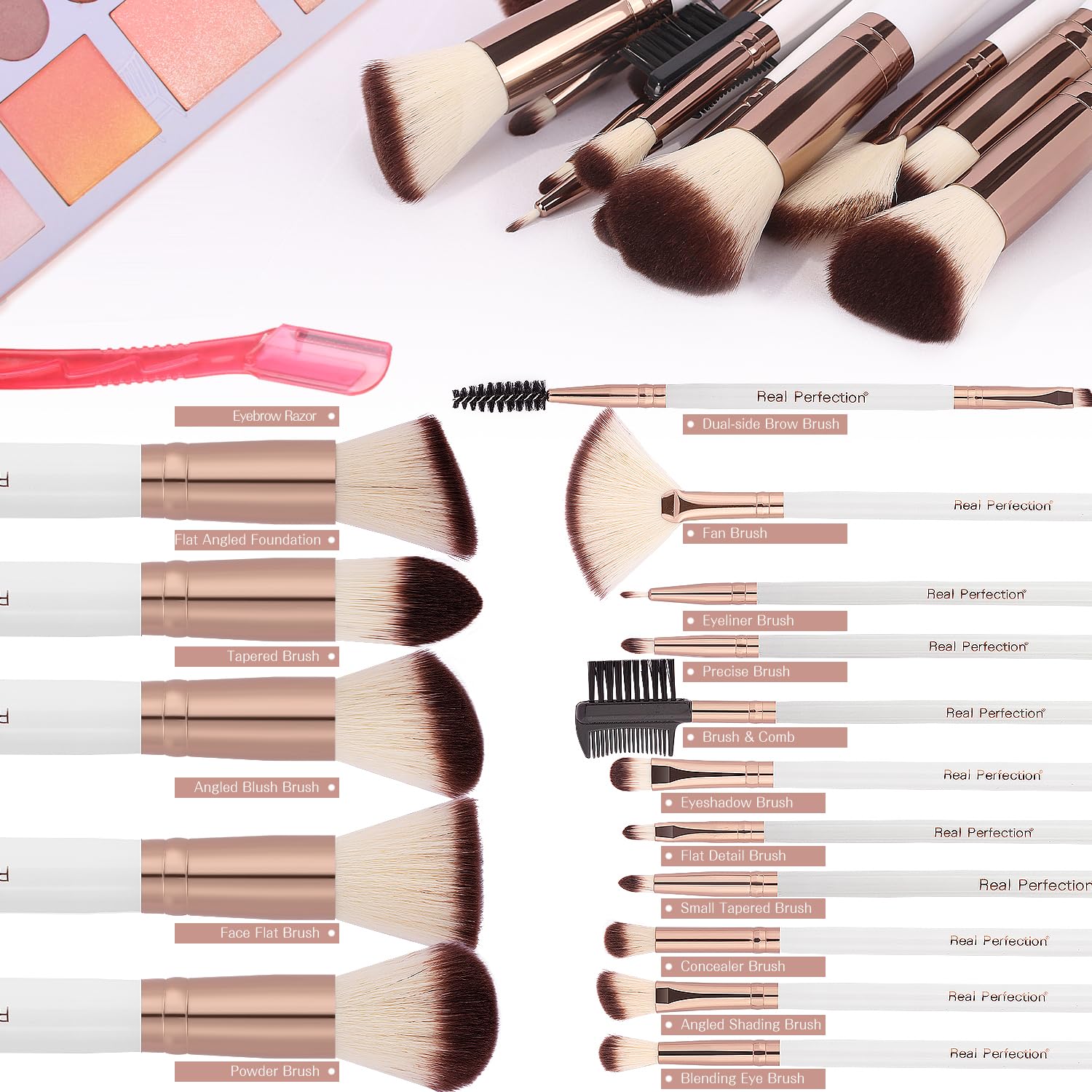 Real Perfection foundation brush with dense bristles for even coverage.