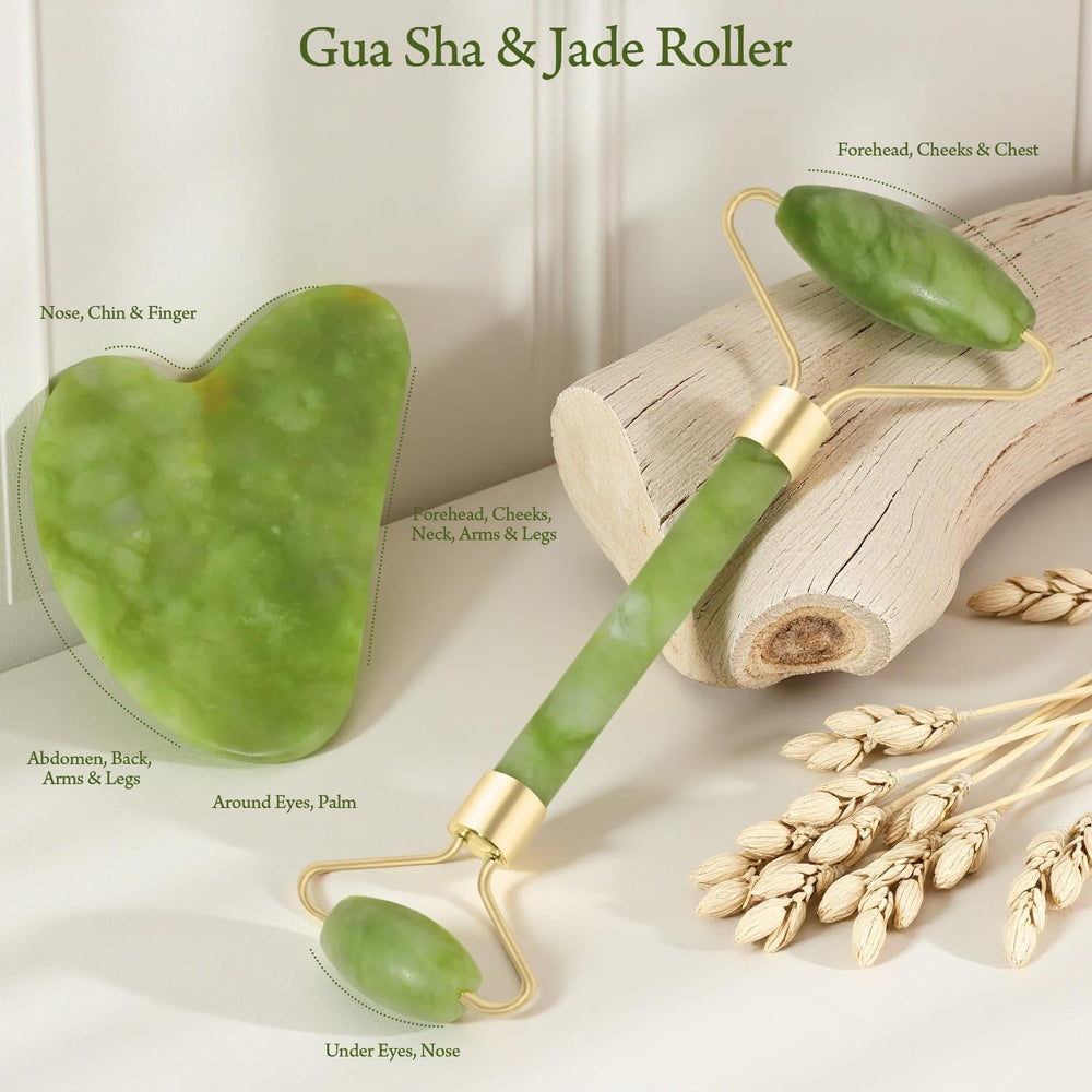 Real Perfection Jade Roller close-up highlighting smooth jade and gentle cooling touch.