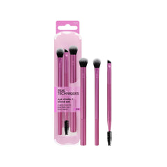 Real Techniques Eye Shade and Blend base shadow brush for precise lid color application.