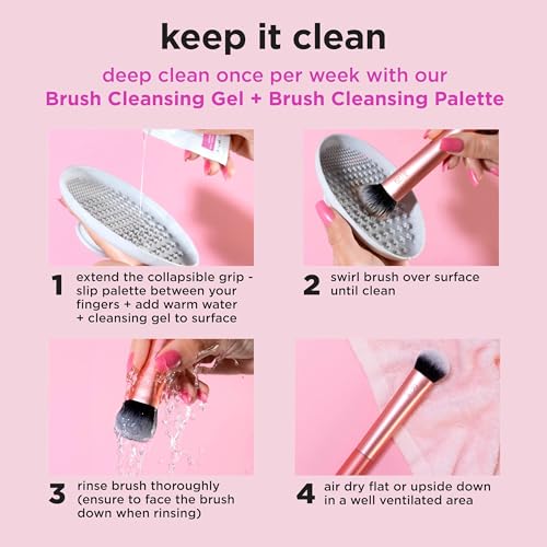 Real Techniques Face Base travel case beside brushes for organized travel