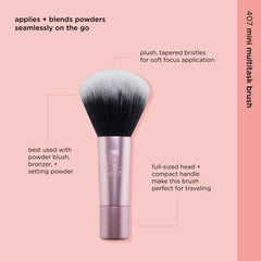 Real Techniques Mini Multitask Brush pink frosted handle detail for confident grip
