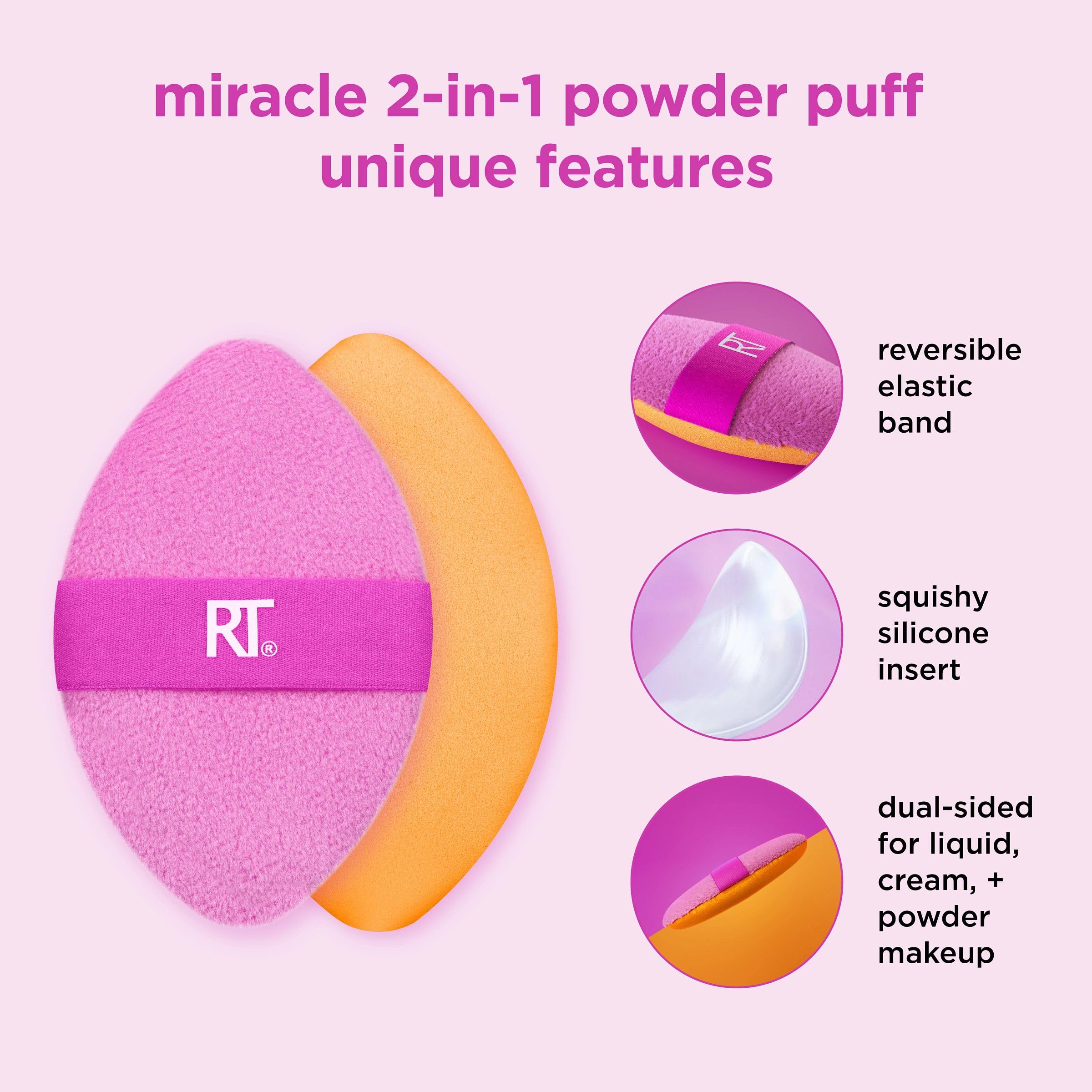 Real Techniques 3.5-inch full-size puff for quick touch-ups.