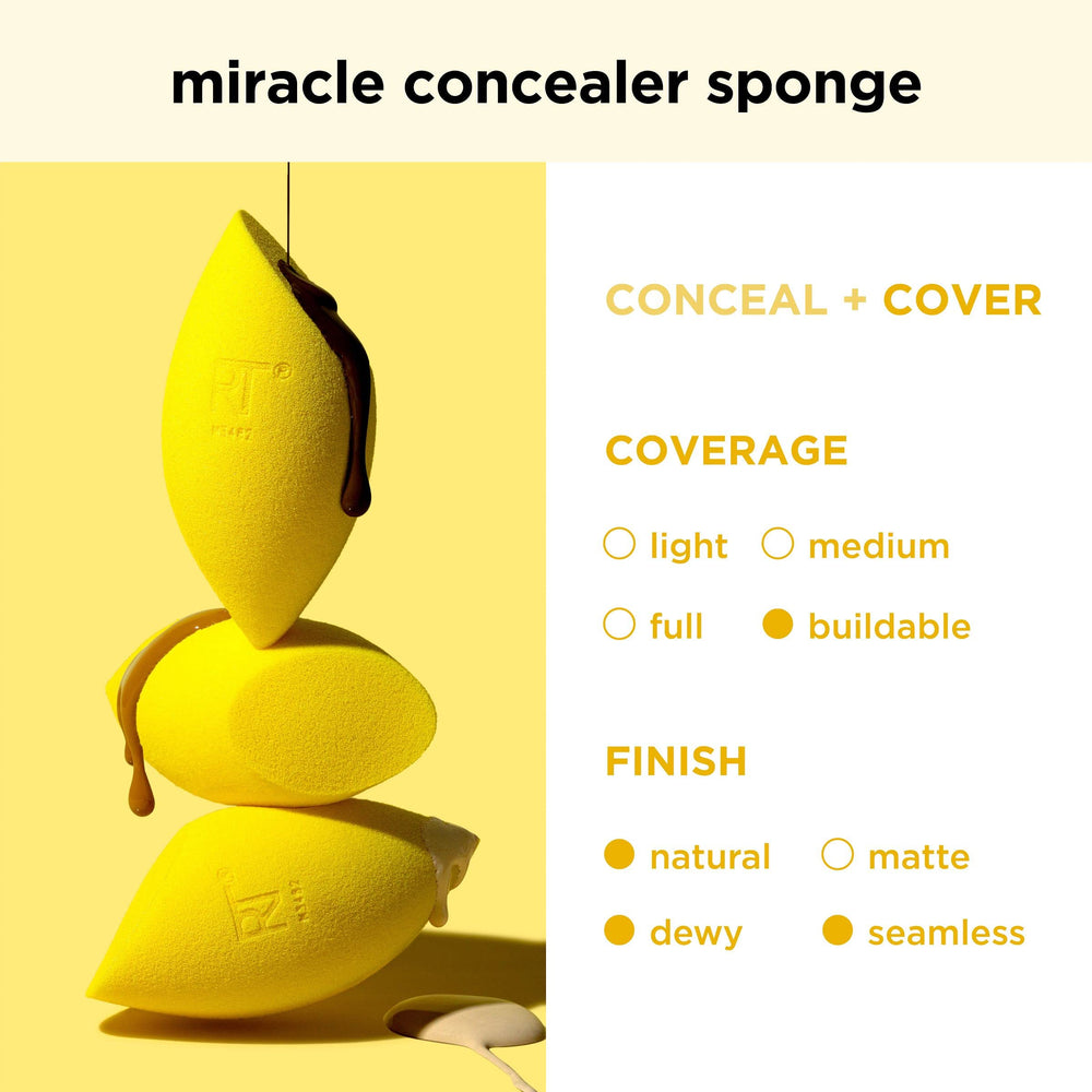 Real Techniques Miracle Concealer Sponge works with liquid concealer for smooth blending.