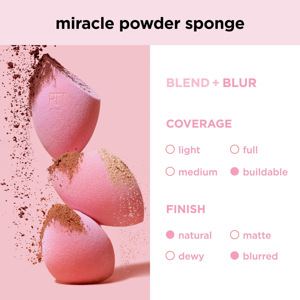 Real Techniques Miracle Powder Sponge builds coverage with a light, controllable layer.