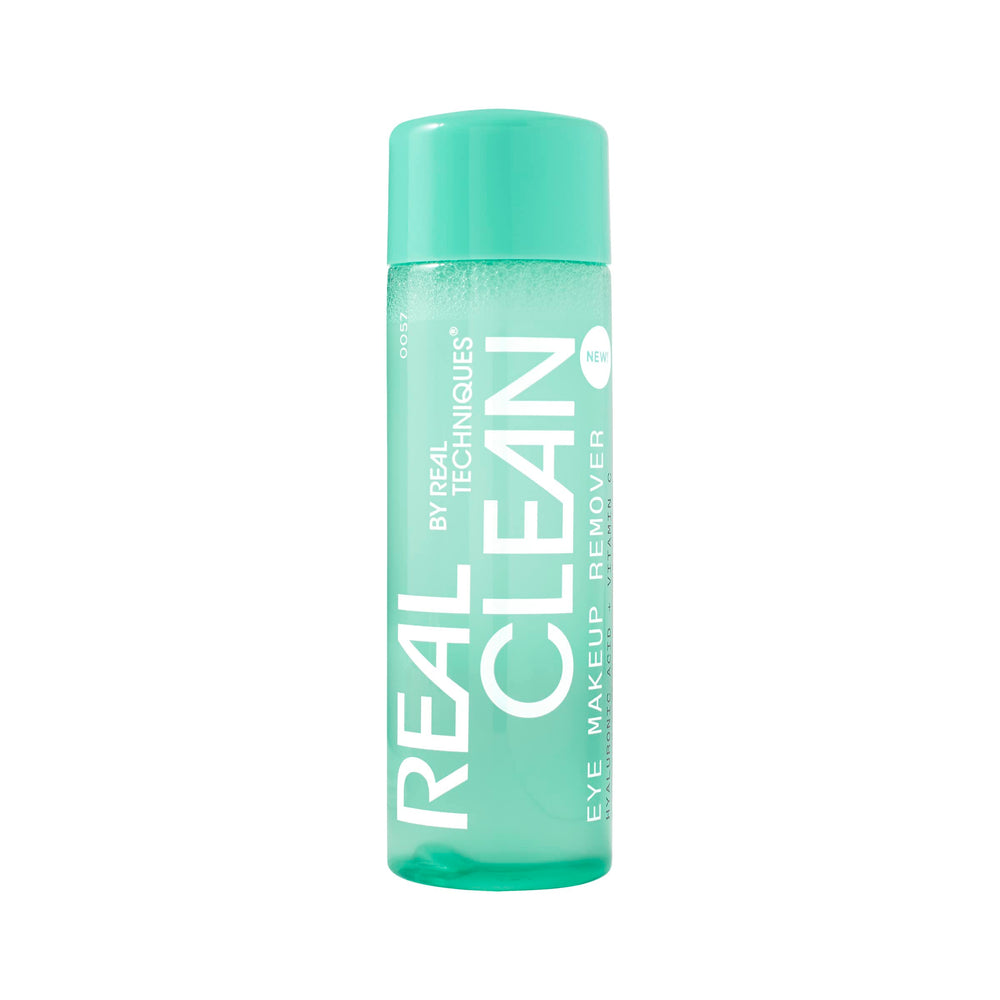Real Techniques Real Clean In-The-Clear, botella, hidratación suave para la piel alrededor de los ojos.