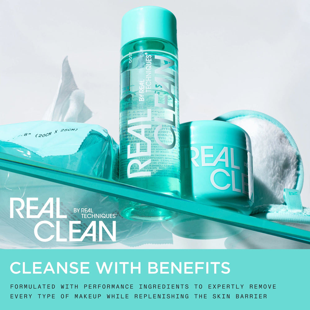Real Techniques Real Clean In-The-Clear, probado por dermatólogos y oftalmólogos para seguridad.