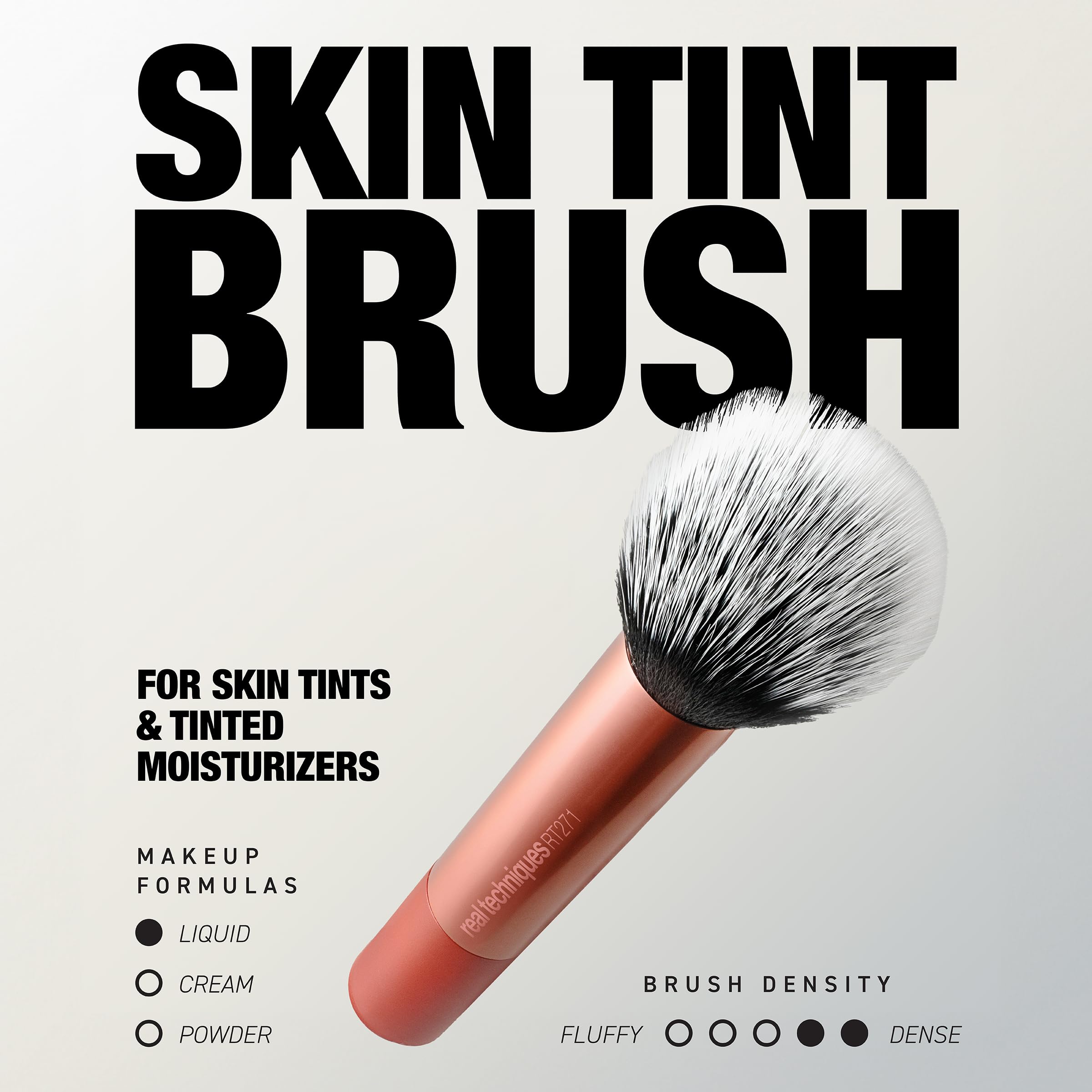 Real Techniques brush demonstrates streak-free blending effect on skin tint