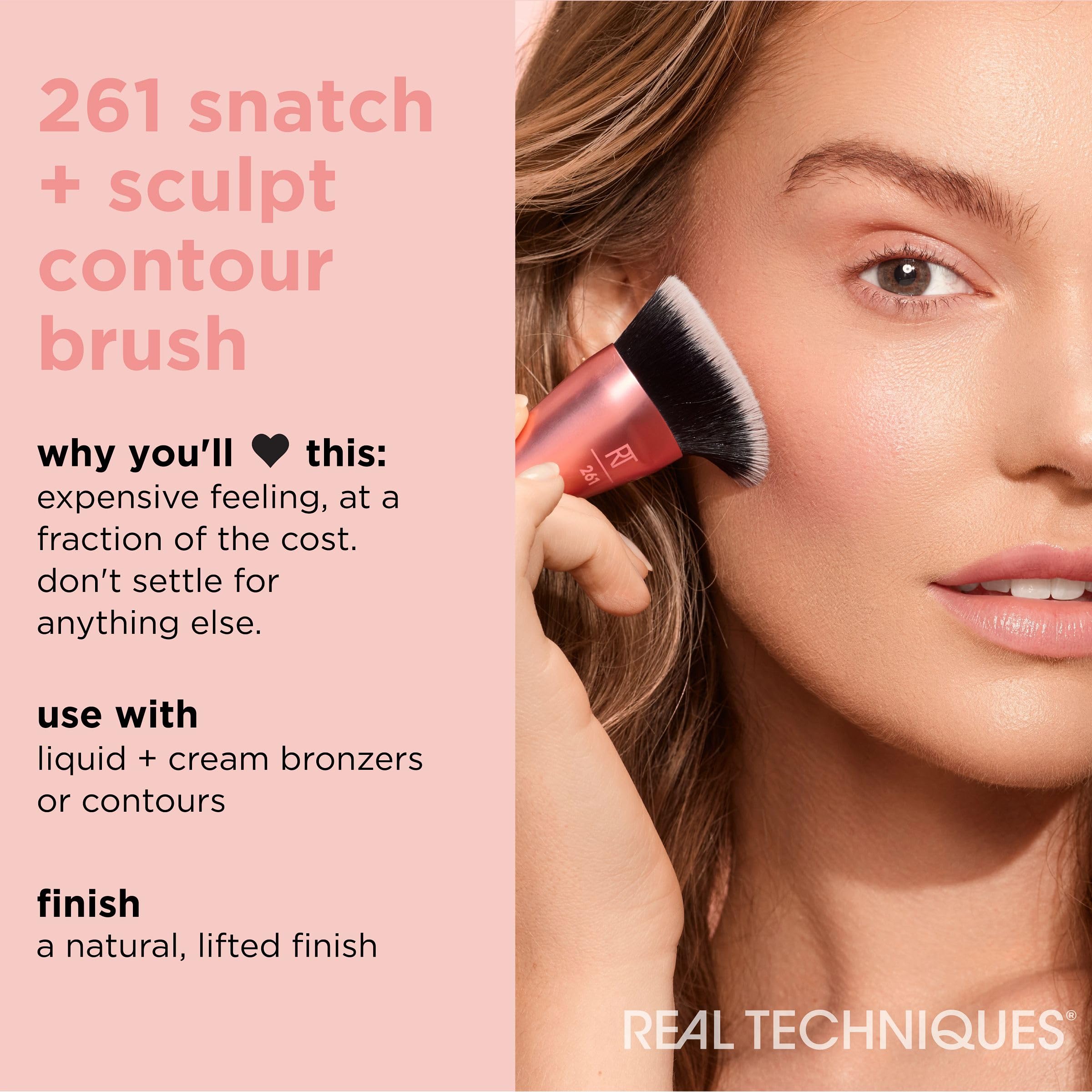 Real Techniques Snatch Sculpt flat-top design shows controlled product placement.