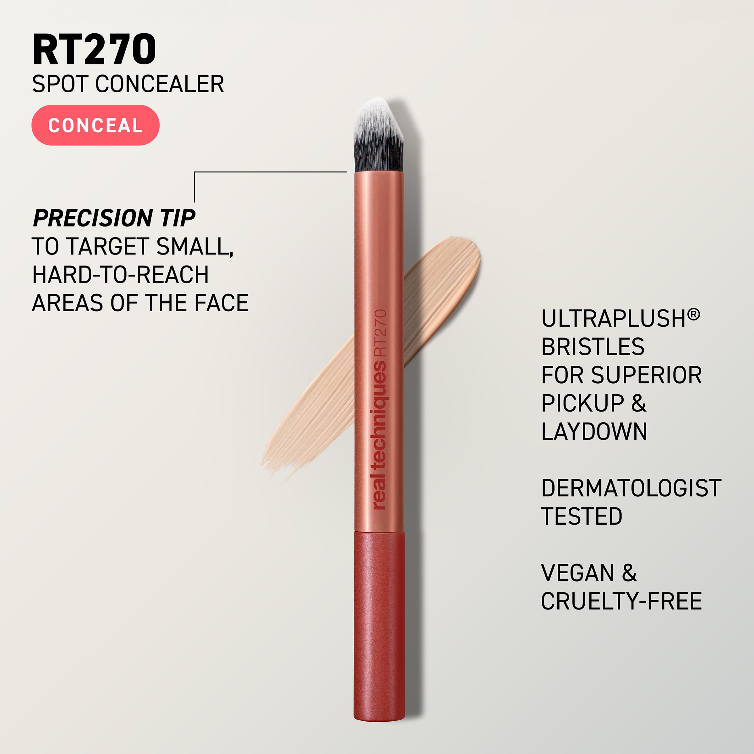 Real Techniques Spot Concealer Brush focuses blemish coverage to reduce redness effectively.
