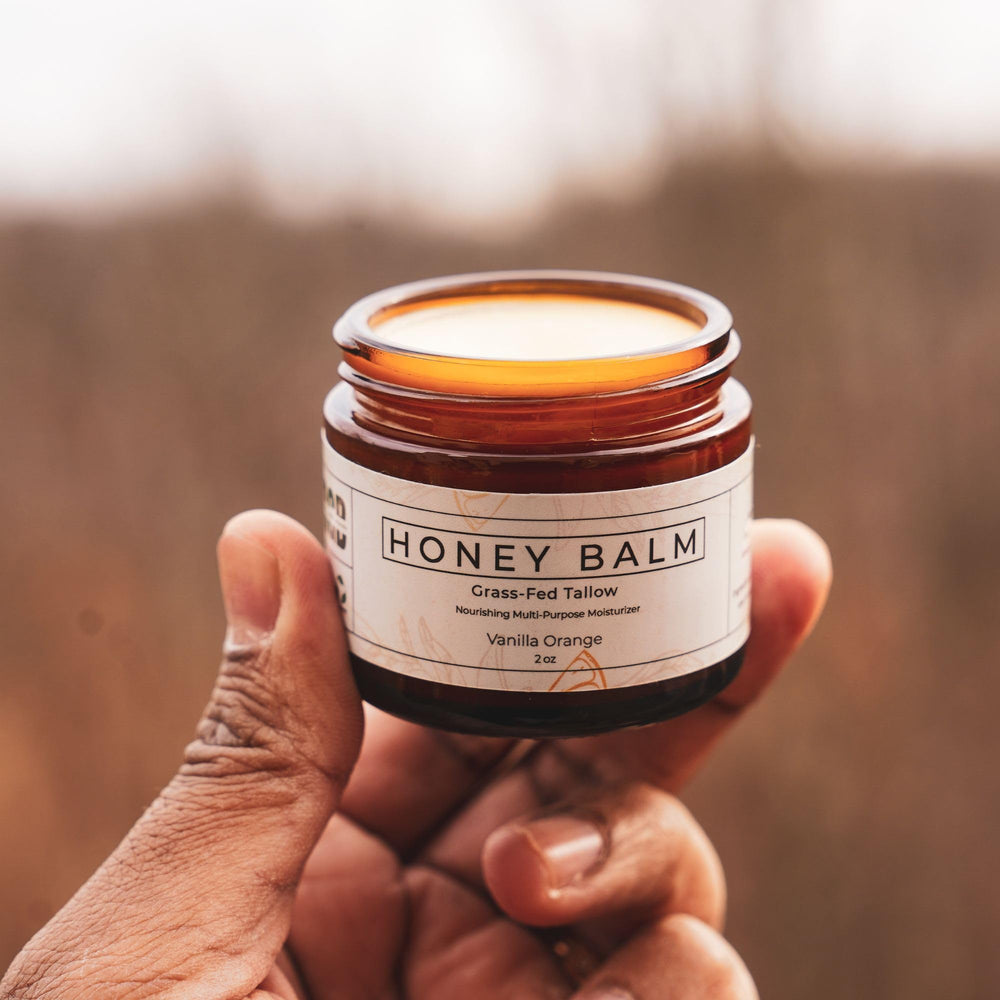 Really Good Blends balm on hand demonstrates rich moisture for elbows and knuckles.