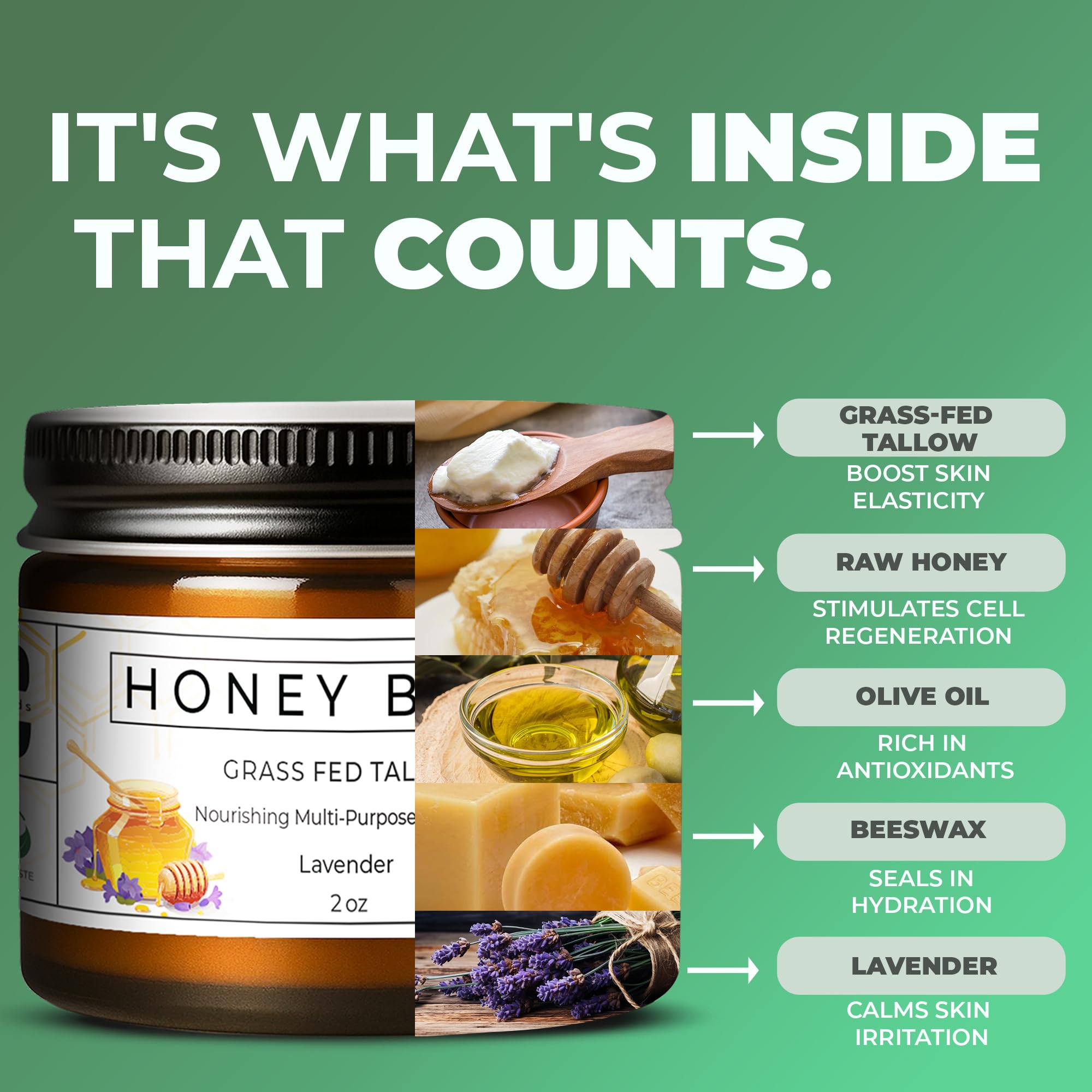 Really Good Blends Tallow Honey Balm on hands showing quick absorption.