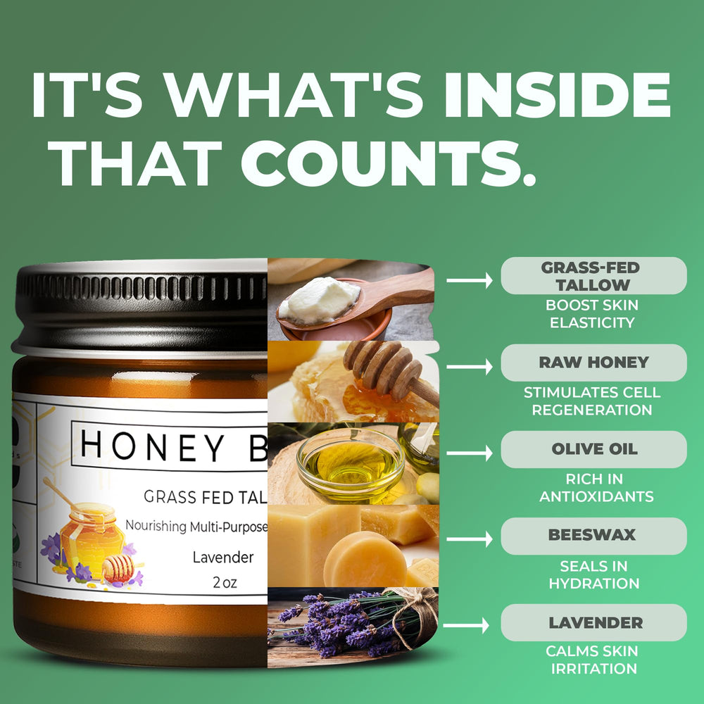 Really Good Blends Tallow Honey Balm on hands showing quick absorption.