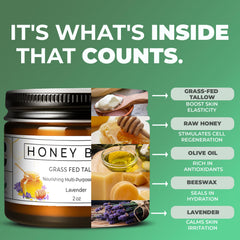 Really Good Blends Tallow Honey Balm on hands showing quick absorption.