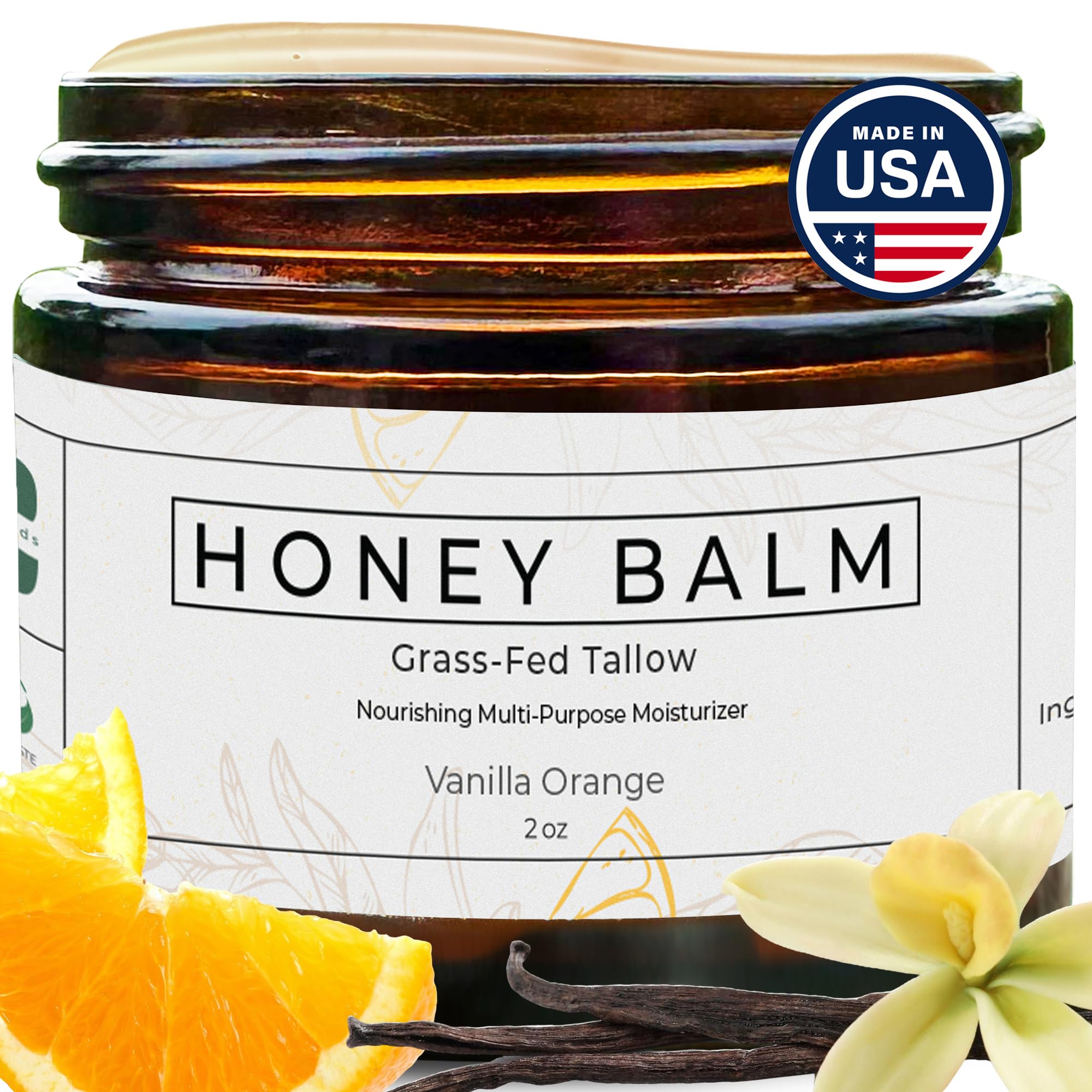 Really Good Blends Tallow Honey Balm jar close-up highlighting deep hydration for dry skin.
