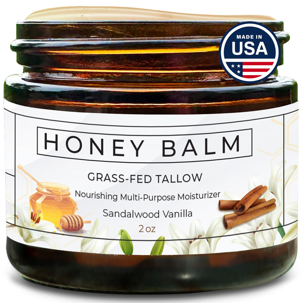 Really Good Blends Tallow Honey Balm jar close-up for deep hydration.