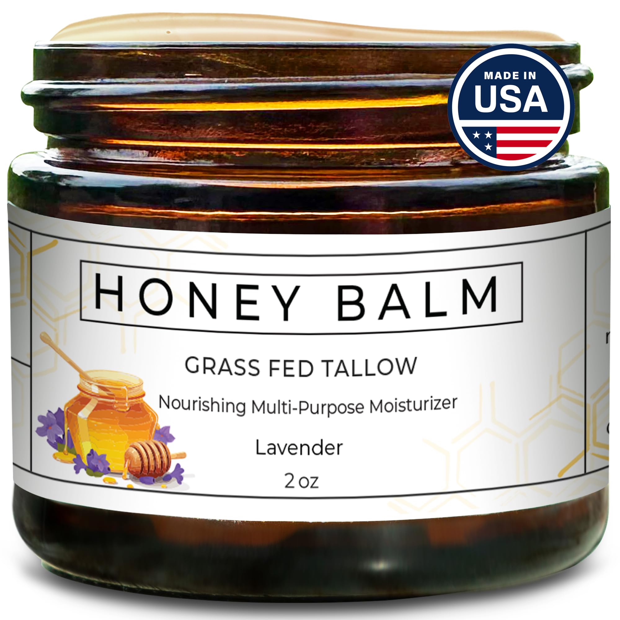 Really Good Blends Tallow Honey Balm jar with lavender for deep hydration.