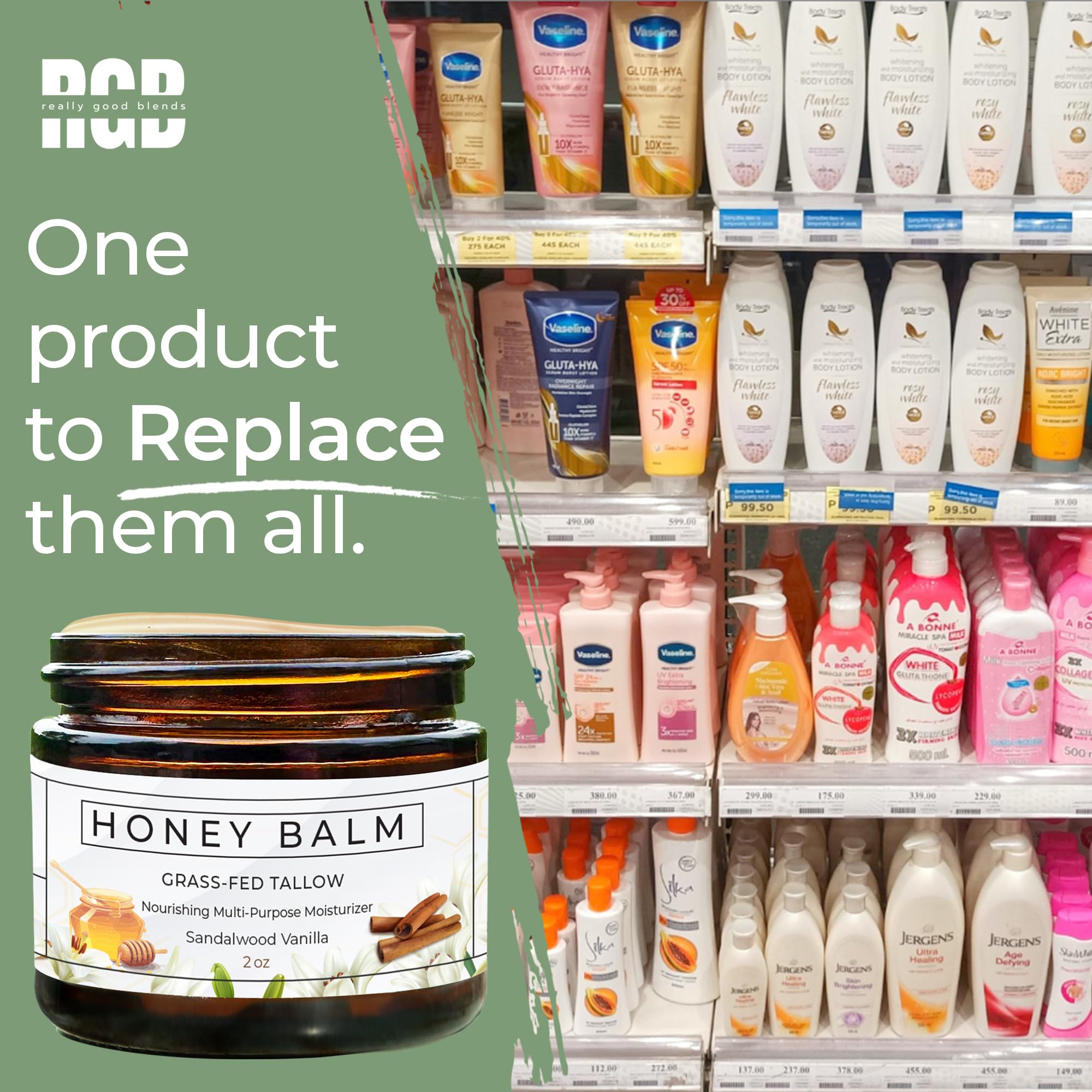 Really Good Blends Tallow Honey Balm USA-made label close-up—small-batch skincare.