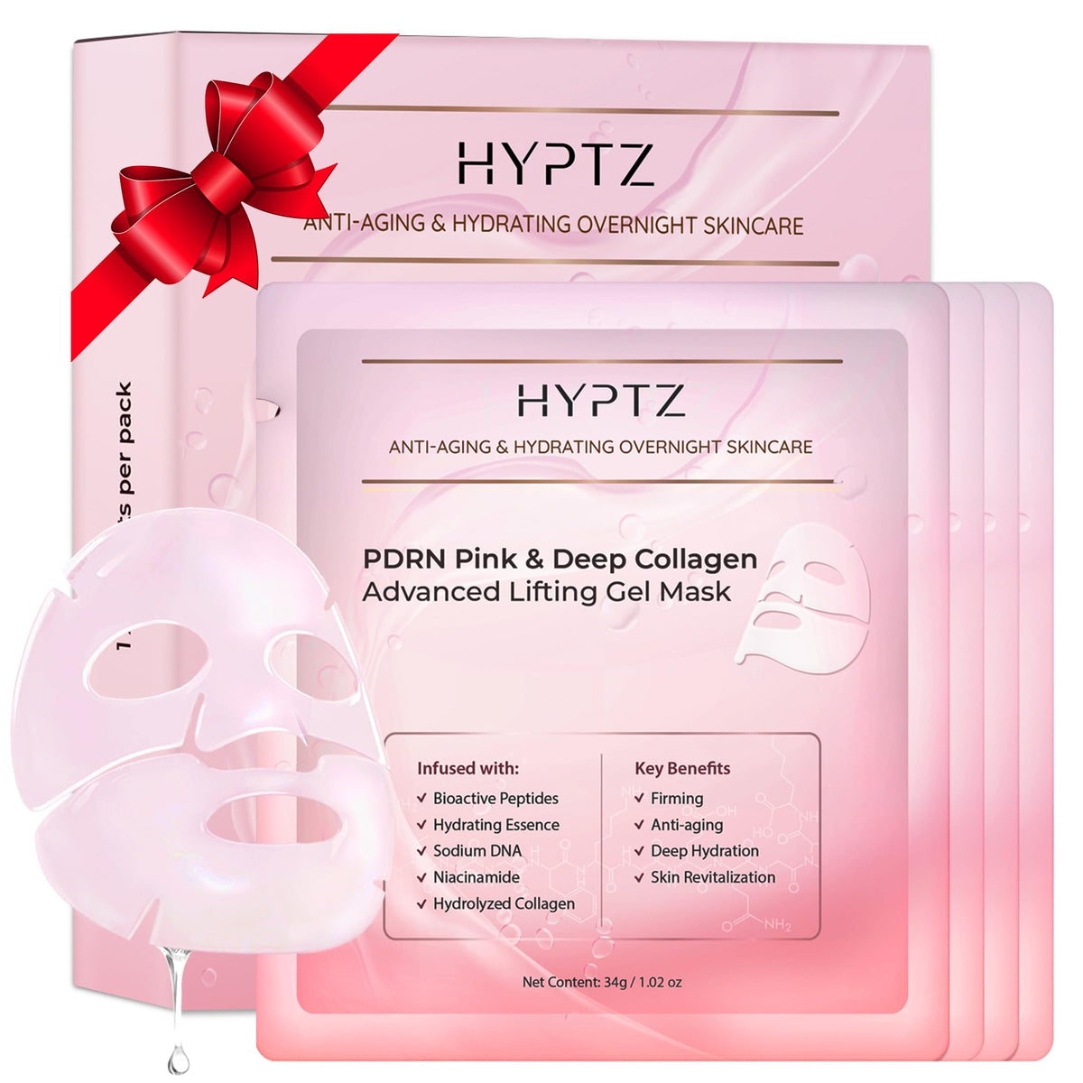 Realori mascarilla salmon dna pdrn colágeno, textura hidrogel para uso nocturno hidratante.