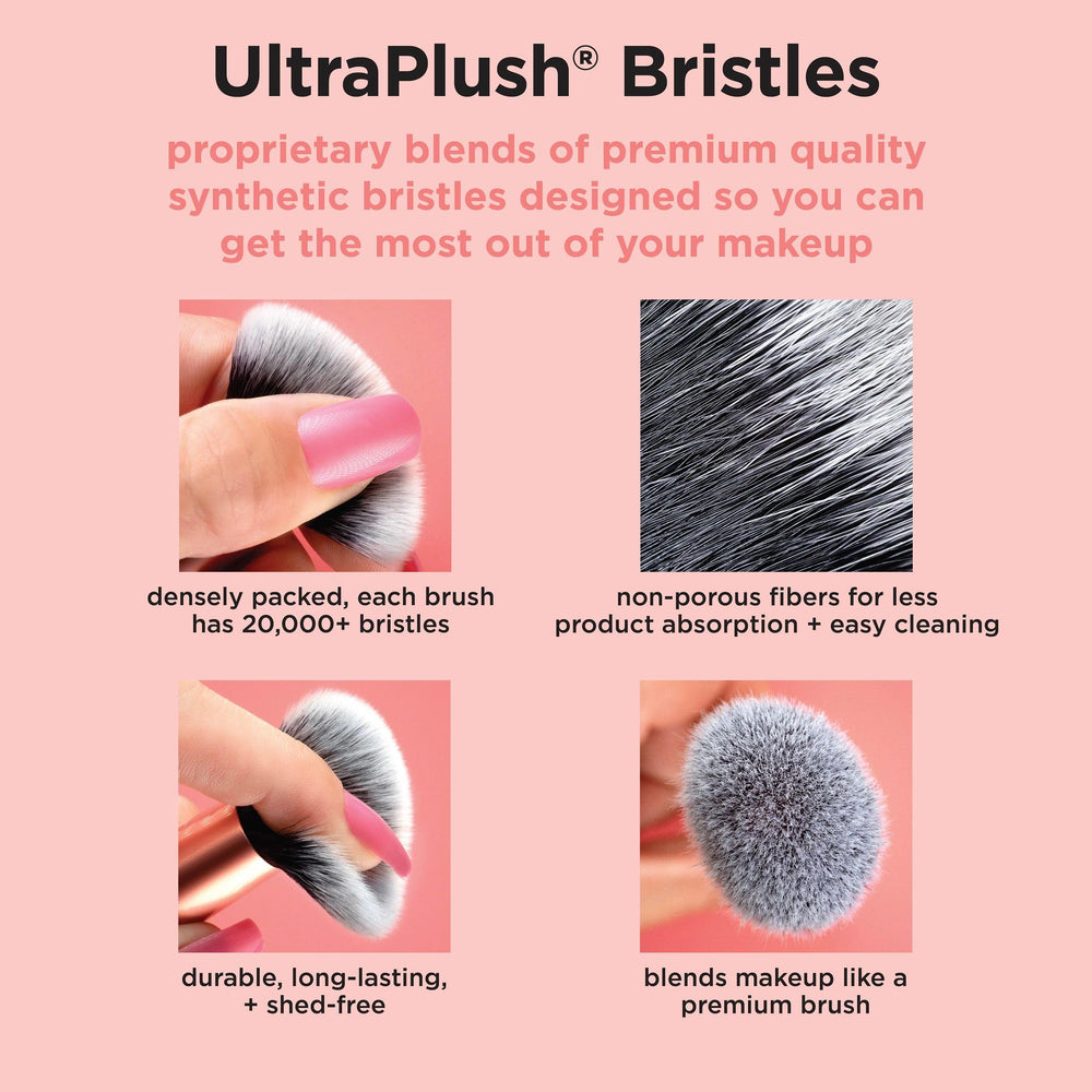 Real Techniques brush displayed on vanity for daily makeup routine.