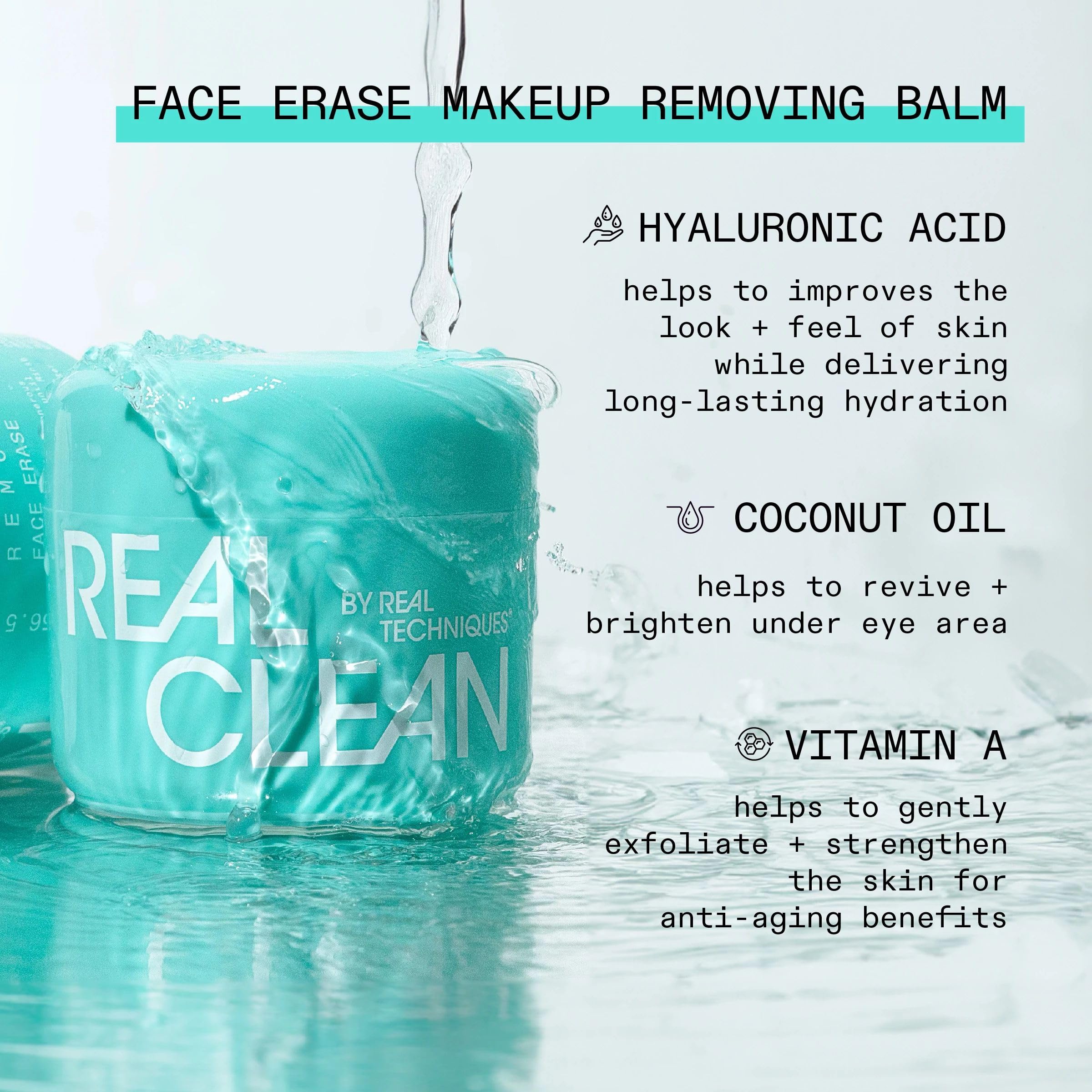 Real Techniques Face Erase Balm maquillaje resistente se remueve con facilidad.