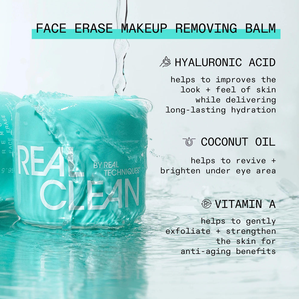 Real Techniques Face Erase Balm maquillaje resistente se remueve con facilidad.