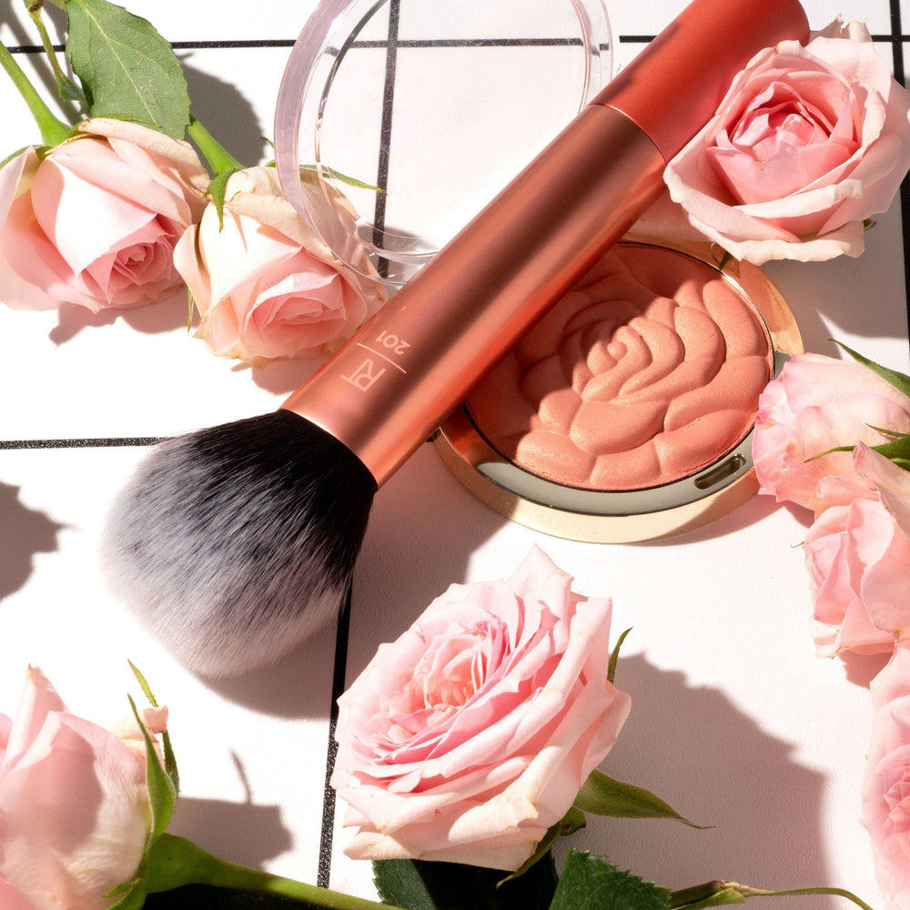 Real Techniques vegan cruelty-free brush emphasizes ethical beauty tools.