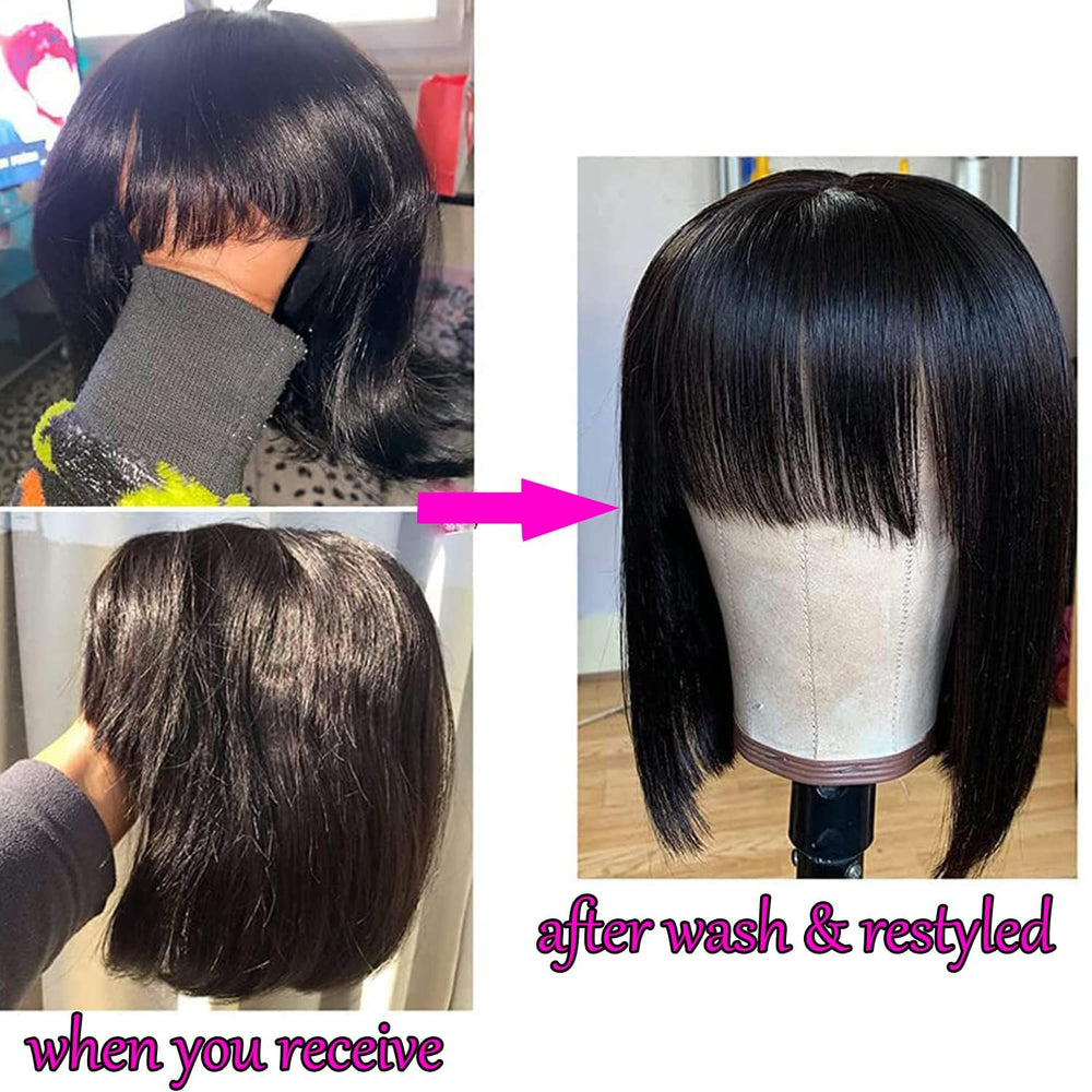 Rebasar bangs-length wig that can be trimmed to fit your face.