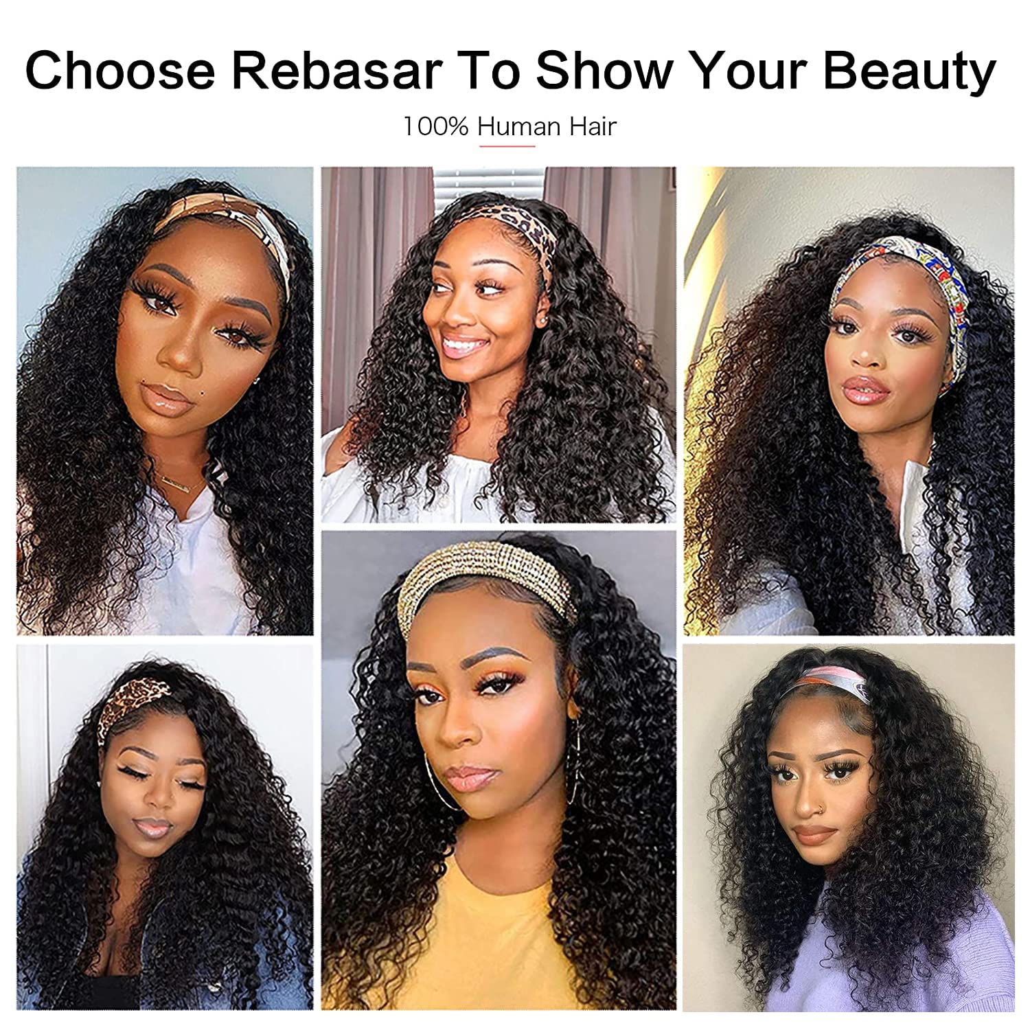 Rebasar Deep Wave Headband Wig cap construction with four combs for secure fit