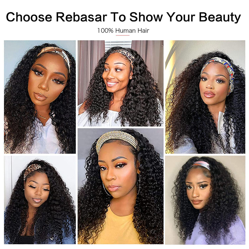 Rebasar Deep Wave Headband Wig cap construction with four combs for secure fit