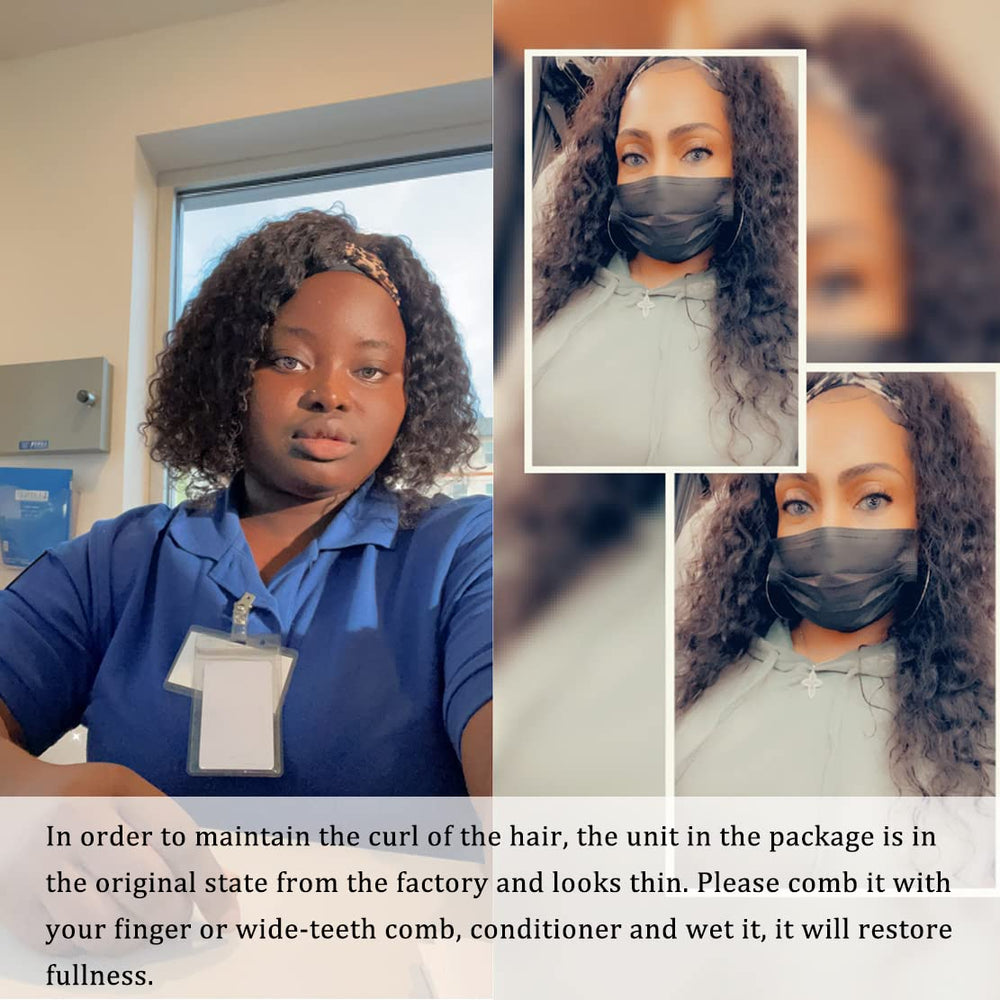 Rebasar Deep Wave Headband Wig glueless wear demonstration