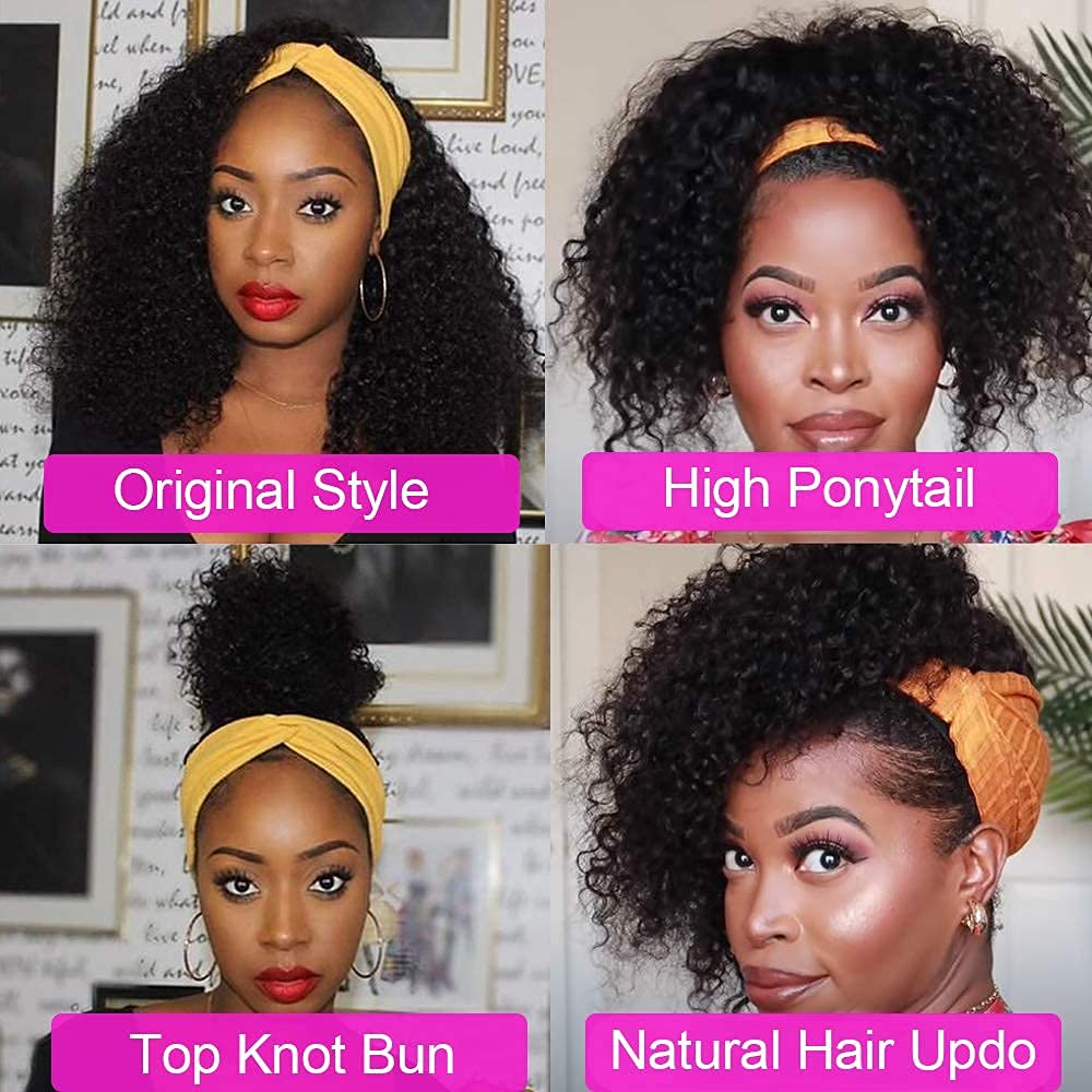 Rebasar Deep Wave Headband Wig natural black color close-up