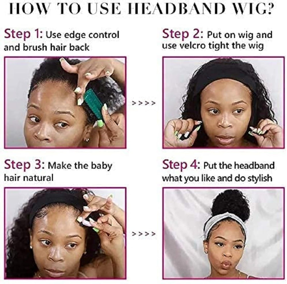 Rebasar Deep Wave Headband Wig ponytail or bun option demonstration