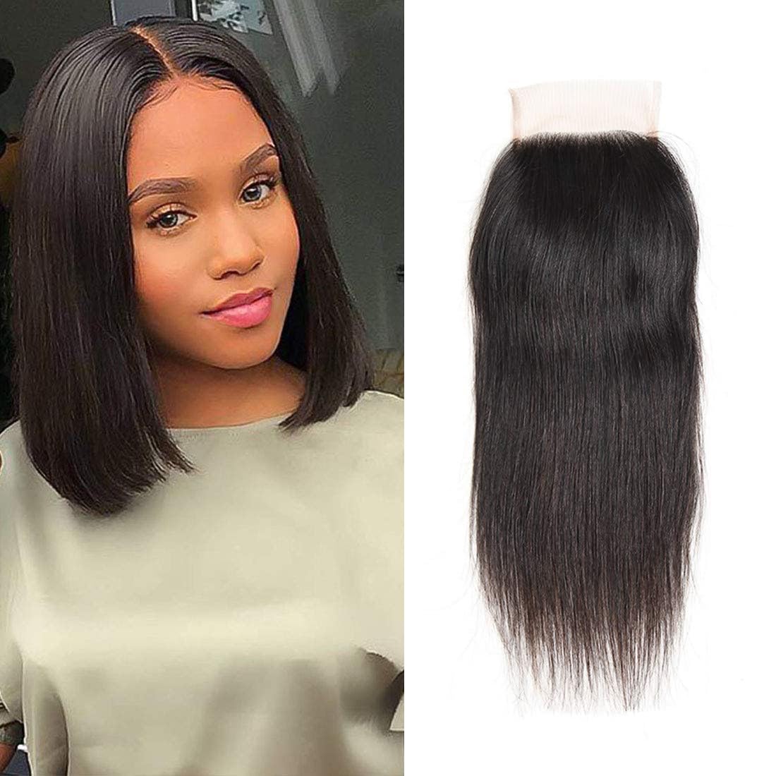 Rebasar straight lace closure 10-inch close-up shows smooth texture for natural-looking hair.
