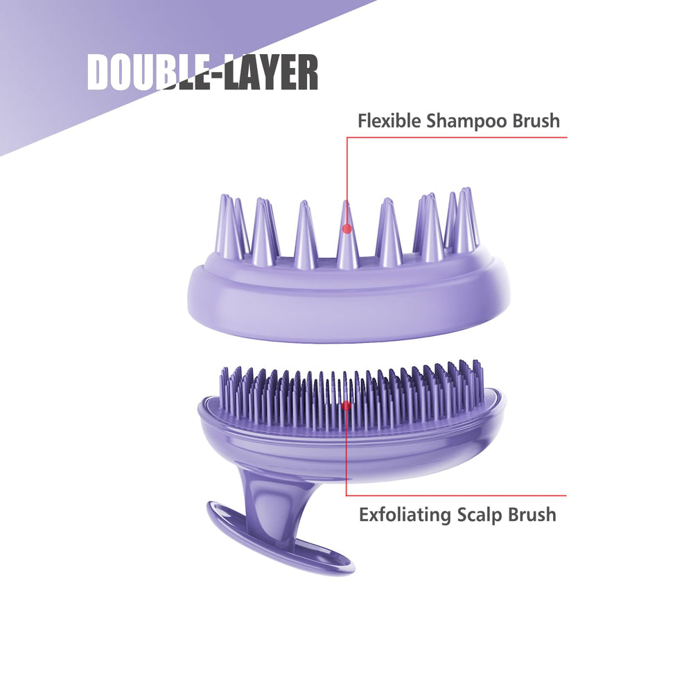 Rebex 2-in-1 inner exfoliating brush scrubs away buildup on the scalp.