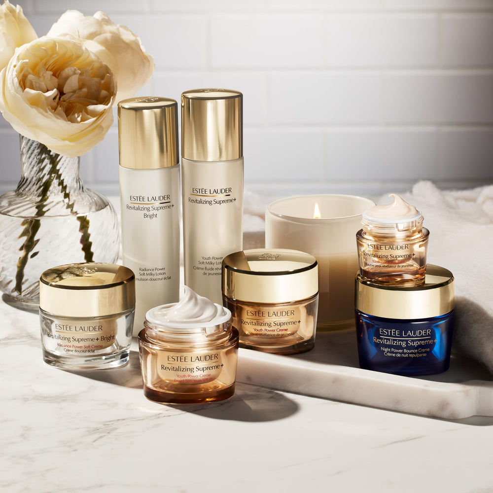 Estee Lauder Revitalizing Supreme+ Night Power Bounce Cream comes in a recyclable glass jar.