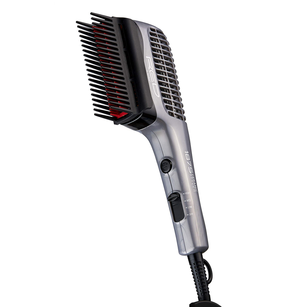 Red by Kiss 1875 Ceramic Ionic Hair Styler heat settings graphic for versatile styles